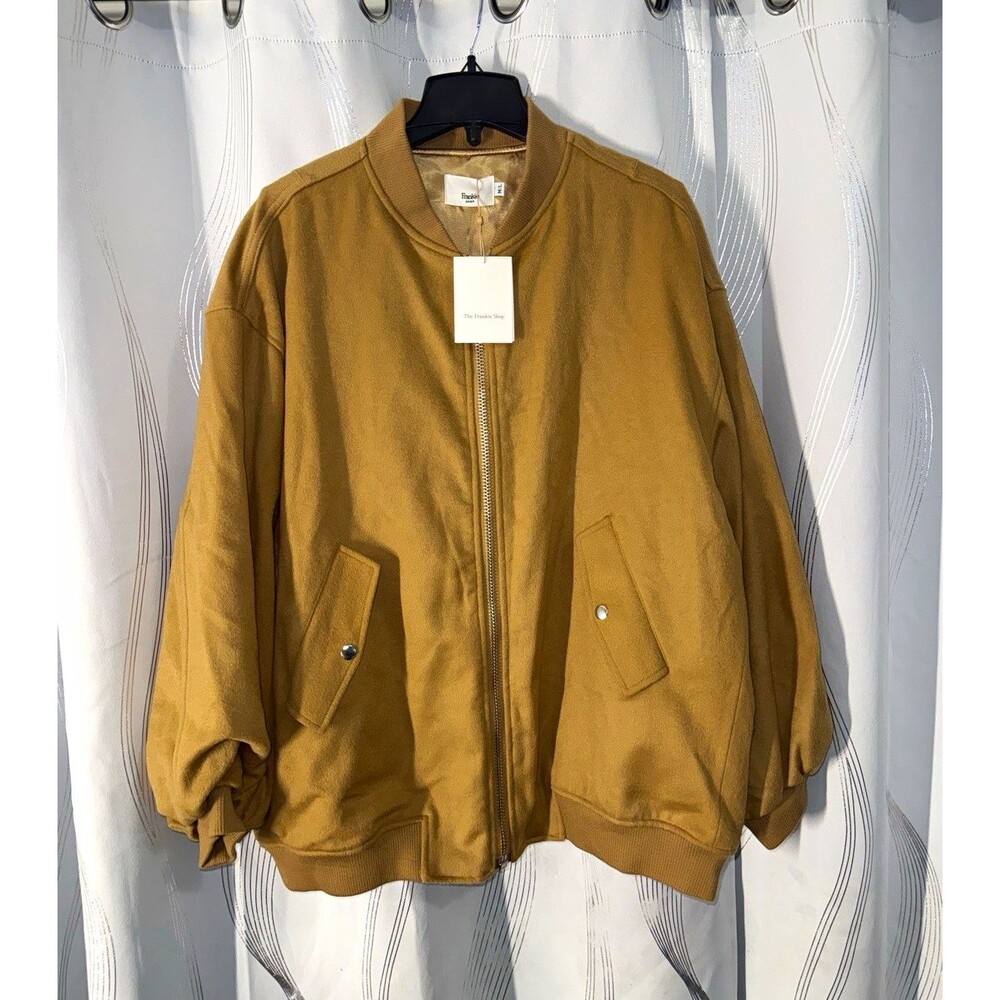 The Frankie Shop Hedy Bomber Jacket Women's Brown M Full Zip Oversized Short
